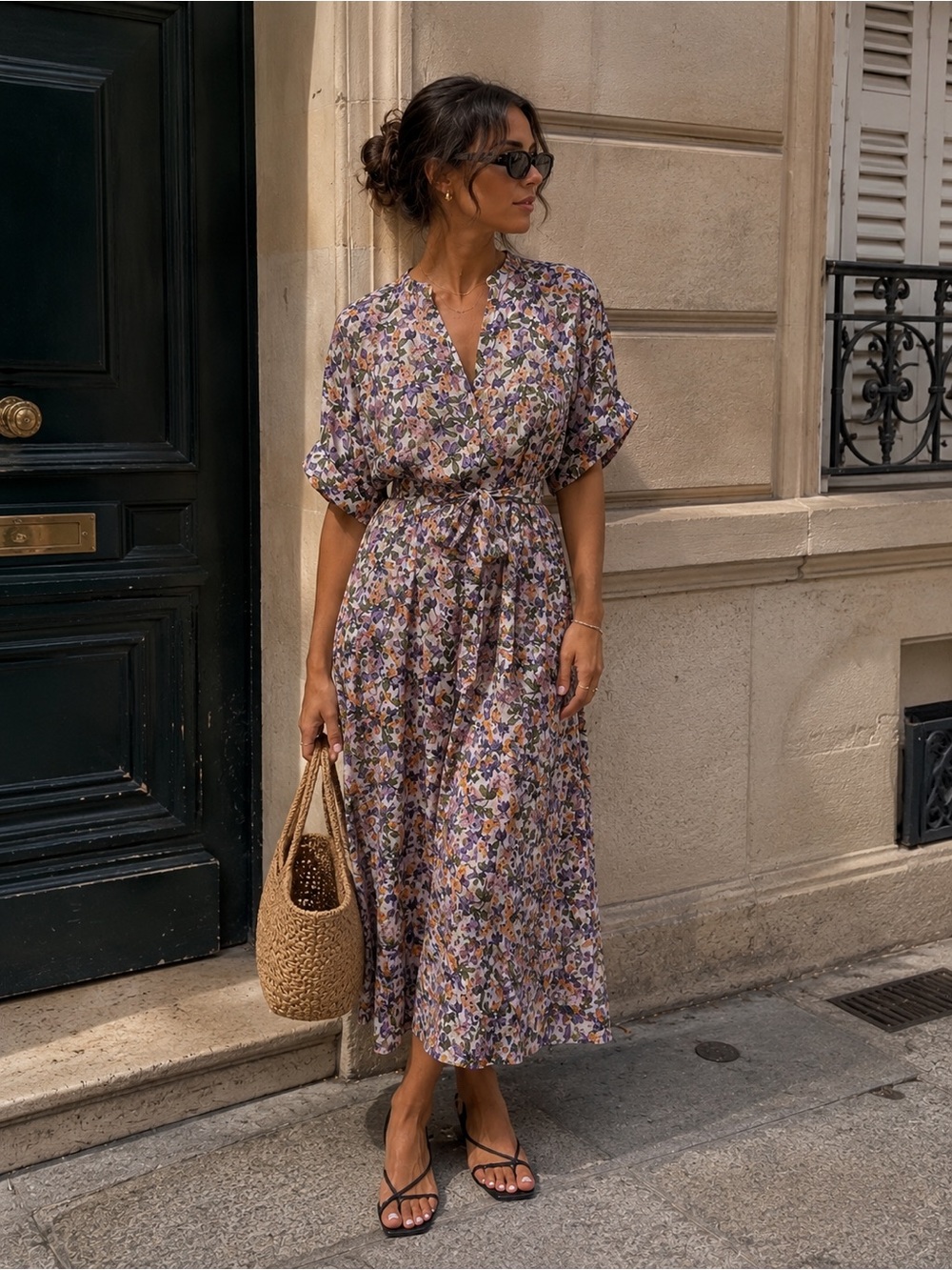 Vince NWT Floral Belted Midi Dress 3X Purple Botanical Quiet Luxury Boho $445